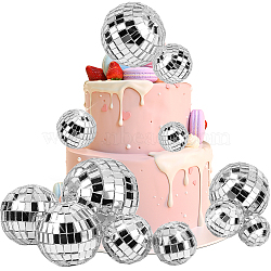 11Pcs 5 Style Plastic & Glass Disco Ball Cake Decorations, for Festive Party Decorations, Round, Silver, 21.5~50x21~49mm(FEPA-CP0001-01)