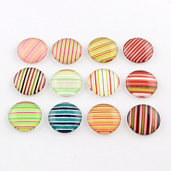 Half Round/Dome Stripe Pattern Glass Flatback Cabochons for DIY Projects, Mixed Color, 20x5.5mm(GGLA-Q037-20mm-15)