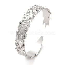 Non-Tarnish 304 Stainless Steel Feather Cuff Bangles, Stainless Steel Color, Inner Diameter: 2-1/8 inch(5.3cm)(BJEW-G694-03P)