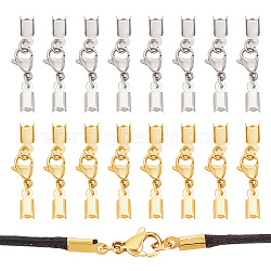 40Pcs 2 Colors 304 Stainless Steel Lobster Claw Clasps with Cord Ends, Golden & Stainless Steel Color, 32mm, Inner Diameter: 3.5mm, 20pcs/color(STAS-UN0047-75)