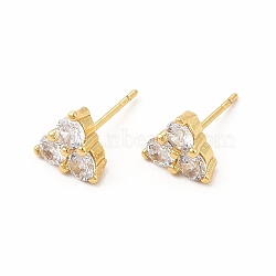 Brass Micro Pave Cubic Zirconia Stud Earrings for Women, Lead Free & Cadmium Free, Triangle, Real 18K Gold Plated, 7.5x8mm, Pin: 0.8mm(EJEW-H091-12G)