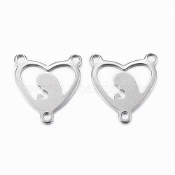 Tarnish Resistant 304 Stainless Steel Chandelier Component Links, 3 Loop Connectors, Heart with Virgin Mary, Stainless Steel Color, 16.5x15x1mm, Hole: 1.5mm(STAS-H401-05P)