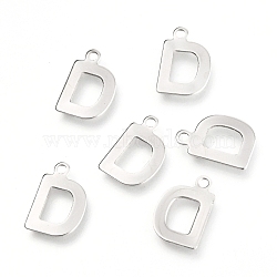 201 Stainless Steel Charms, Alphabet, Letter.D, 12x8x0.6mm, Hole: 1.4mm(STAS-C021-06P-D)