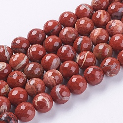Natural Red Jasper Beads Strands, Faceted, Round, FireBrick, 12mm, Hole: 1mm, about 33pcs/strand, 15.75 inch(G-G542-12mm-15)