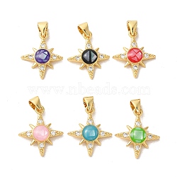 Rack Plating Brass Cubic Zirconia Pendants, with Enamel & Shell, Long-Lasting Plated, Lead Free & Cadmium Free, Real 18K Gold Plated, Star, Mixed Color, 18x15x4mm, Hole: 5x4mm(KK-K385-66G)