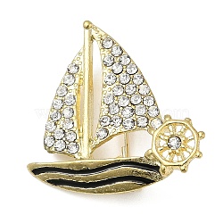 Alloy Enamel Brooches, with Rhinestone Beads, Boat, Golden, 42x33.5mm(JEWB-I036-03A-G)