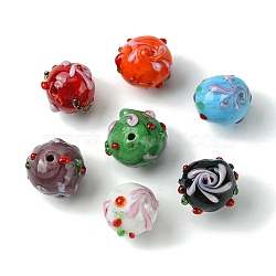 Handmade Bumpy Lampwork Beads, Round, Mixed Color, 14.5~15.5x13.5mm, Hole: 1.4mm(FOIL-B001-08)