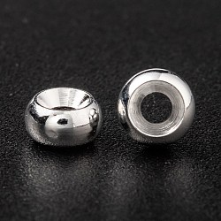 Brass Spacer Beads, Long-Lasting Plated, Flat Round, 925 Sterling Silver Plated, 5x2.5mm, Hole: 1.5mm(KK-H759-10E-S)