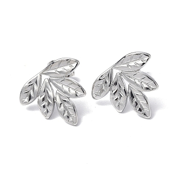 304 Stainless Steel Leaf Stud Earrings for Women, Stainless Steel Color, 14x16mm, Pin: 0.7mm