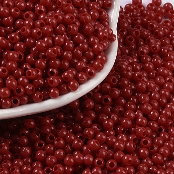 Opaque Acrylic Beads, Round, Dark Red, 3x2.5mm, Hole: 1.2mm, about 48000pcs/500g