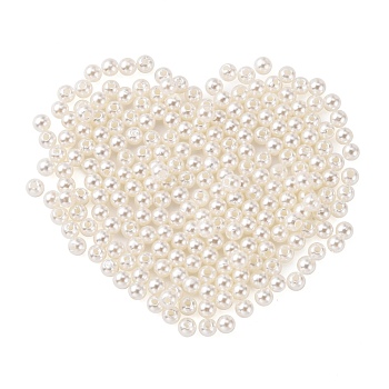 Imitation Pearl Acrylic Beads, Dyed, Round, Creamy White, 4x3.5mm, Hole: 1mm, about 18100pcs/pound