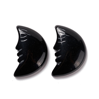 Natural Obsidian Cabochons, Moon, 35x22.5x7mm
