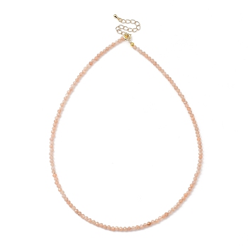 Natural Sunstone Beaded Necklaces, with Golden Plated Brass Chain Extender and Spring Ring Clasps, Golden, 17.32~17.52 inch(44~44.5cm)