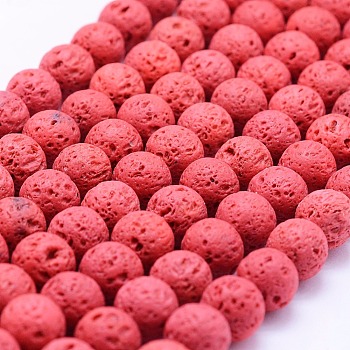 Natural Lava Rock Beads Strands, Dyed, Round, Red, 8mm, Hole: 1mm, about 47~50pcs/strand, 15.3 inch(39cm)