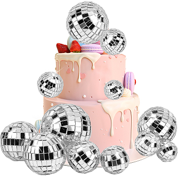 11Pcs 5 Style Plastic & Glass Disco Ball Cake Decorations, for Festive Party Decorations, Round, Silver, 21.5~50x21~49mm