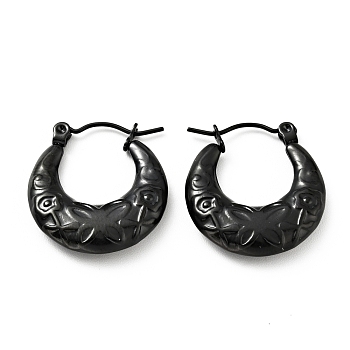 Ion Plating(IP) 304 Stainless Steel Crescent Moon with Butterfly Hoop Earrings for Women, Electrophoresis Black, 22x20x4mm, Pin: 0.8mm