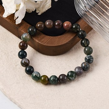 Natural Indian Agate Beaded Stretch Bracelets, Round, 2 inch(52mm)