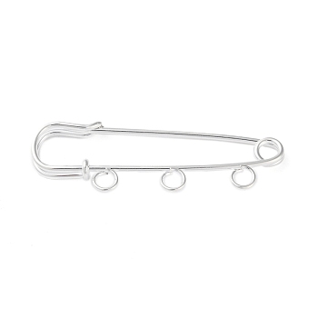 Iron Brooch Findings, 3-Holes Kilt Pins for Lapel Pins Makings, Silver, 50x17x5mm, Hole: 3.5mm