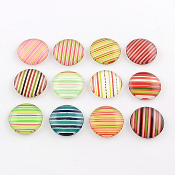 Half Round/Dome Stripe Pattern Glass Flatback Cabochons for DIY Projects, Mixed Color, 20x5.5mm