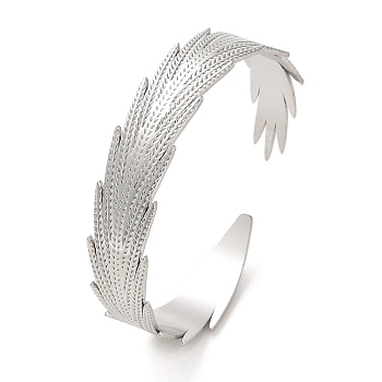 304 Stainless Steel Feather Cuff Bangles, Stainless Steel Color, Inner Diameter: 2-1/8 inch(5.3cm)