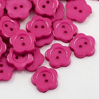 Acrylic Sewing Buttons for Costume Design, Plastic Buttons, 2-Hole, Dyed, Flower Wintersweet, Deep Pink, 20x2mm, Hole: 1mm