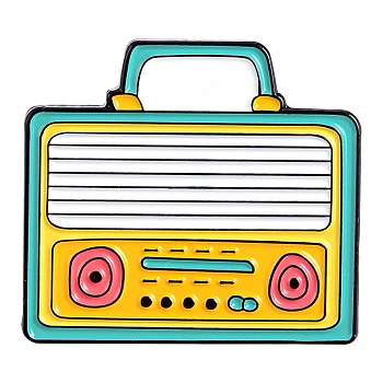 Creative Zinc Alloy Brooches, Enamel Lapel Pin, with Iron Butterfly Clutches or Rubber Clutches, Electrophoresis Black Color, Radio, Colorful, 27.5x30.5mm, Pin: 1mm