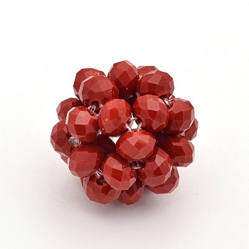 Imitation Jade Glass Round Woven Beads, Cluster Beads, Red, 22mm, Beads: 6mm