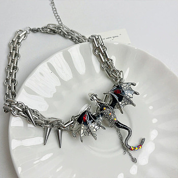 Alloy Enamel Pterosaur Pendant Necklaces, Platinum, 13.78 inch(35cm)
