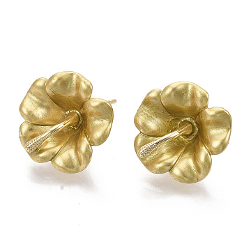 Spray Painted Alloy Stud Earring Findings, with Stainless Steel Pins and Loop, Flower, Golden, Gold, 18x18mm, Hole: 1.4mm, Pin: 1mm