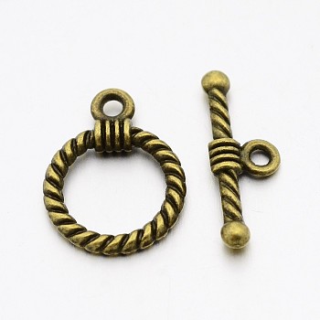 Tibetan Style Alloy Toggle Clasps, Cadmium Free & Nickel Free & Lead Free, Ring, Antique Bronze, Ring: 19x14x3mm, Hole: 2mm, Bar: 20x8x3mm, Hole: 2mm
