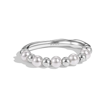 Round Shell Pearl Finger Rings, 925 Sterling Silver Ring for Women, Silver, Inner Diameter: 16mm