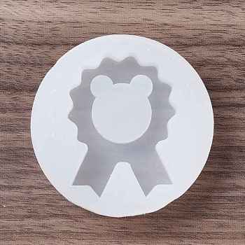 Bear'Head Medal Shaker Molds, DIY Quicksand Silicone Molds, Resin Casting Molds, for UV Resin, Epoxy Resin Craft Making, White, 61x12mm, Inner Diameter: 37x50mm