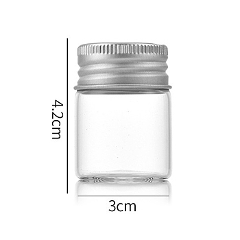 Clear Glass Bottles Bead Containers, Screw Top Bead Storage Tubes with Aluminum Cap, Column, Silver, 3x4cm, Capacity: 15ml(0.51fl. oz)