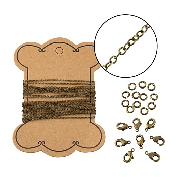 DIY 3m Oval Brass Cable Chains Necklace Making Kits, 10Pcs Lobster Claw Clasps and 50Pcs Jump Rings, Antique Bronze, Links: 2x1.5x0.5mm, 3m