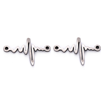 201 Stainless Steel Links, Laser Cut, Heart Beat Shape, Stainless Steel Color, 11x18x1mm, Hole: 1mm
