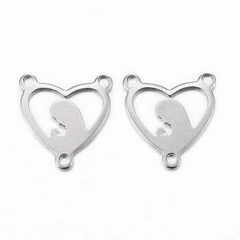 304 Stainless Steel Chandelier Component Links, 3 Loop Connectors, Heart with Virgin Mary, Stainless Steel Color, 16.5x15x1mm, Hole: 1.5mm