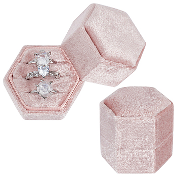 3-Slot Hexagonal Velvet Ring Boxes, Jewelry Gift Boxes for Rings, Stud Earrings Storage, Lavender Blush, 4.65x5.3x5.05cm