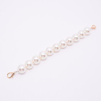 White Acrylic Round Beads Bag Handles, with Zinc Alloy Lobster Clasps and Steel Wire, for Bag Replacement Accessories, Light Gold, 27cm
