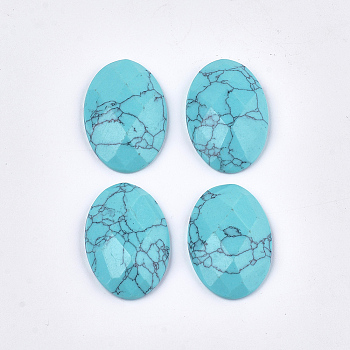 Synthetic Turquoise Cabochons, Faceted, Dyed, Oval, 33.5x22.5x6.5~7mm