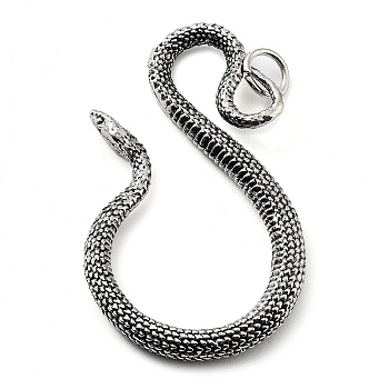 Tibetan Style Alloy Pendants, Snake Charms, Antique Silver, 55.5x32x5mm, Hole: 5.8mm