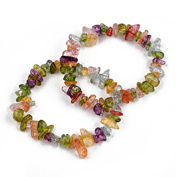Unisex Synthetic Crackle Quartz Chips Beads Stretch Bracelets, Dyed & Heated, Inner Diameter: 1-3/4~2 inch(4.5~5cm)