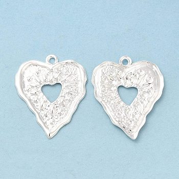 Brass Pendants, Cadmium Free & Lead Free, Textured, Heart Charm, 925 Sterling Silver Plated, 26.5x22x1.5mm, Hole: 1.6mm