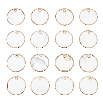 Electroplate Natural Capiz Shell Pendants, Flat Round, Light Gold, 25x1~1.5mm, Hole: 1.2mm, 16pcs/box
