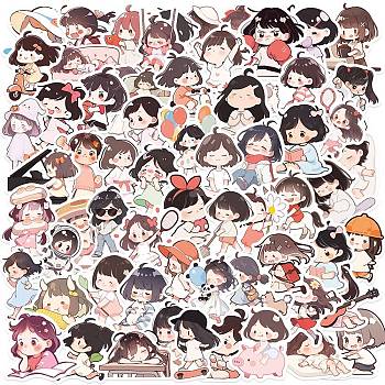 64Pcs Cartoon Girls Paper Self-Adhesive Picture Stickers, for Water Bottles, Laptop, Luggage, Cup, Computer, Mobile Phone, Skateboard, Guitar Stickers Decor, Mixed Color, 38~63x38~68x0.3mm