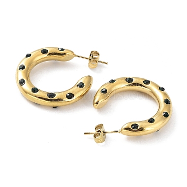 Real 18K Gold Plated 304 Stainless Steel Ring Stud Earrings with Rhinestone(EJEW-L267-003G-02)-2