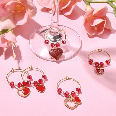 Valentine's Day Theme Heart Alloy Enamel Wine Glass Charms(AJEW-JO00195)-2