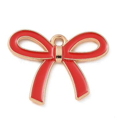 Light Gold Red Bowknot Alloy+Enamel Pendants