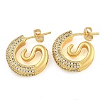 Brass Micro Pave Clear Cubic Zirconia Stud Earrings, Tail, Real 18K Gold Plated, 18.5x4.5mm(EJEW-K293-22G)