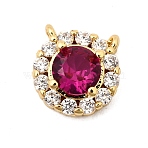 Brass Micro Pave Cubic Zirconia Charms, Flat Round, Lead Free & Cadmium Free, Long-Lasting Plated, Real 18K Gold Plated, Rack Plating, Medium Violet Red, 9x9x4mm, Hole: 0.6mm(KK-I360-024G-02)