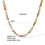 6MM 304 Stainless Steel Colorful Enamel Cable Chain Necklaces for Women, Real 18K Gold Plated, 15.75 inch(40cm)(OM8696-1)